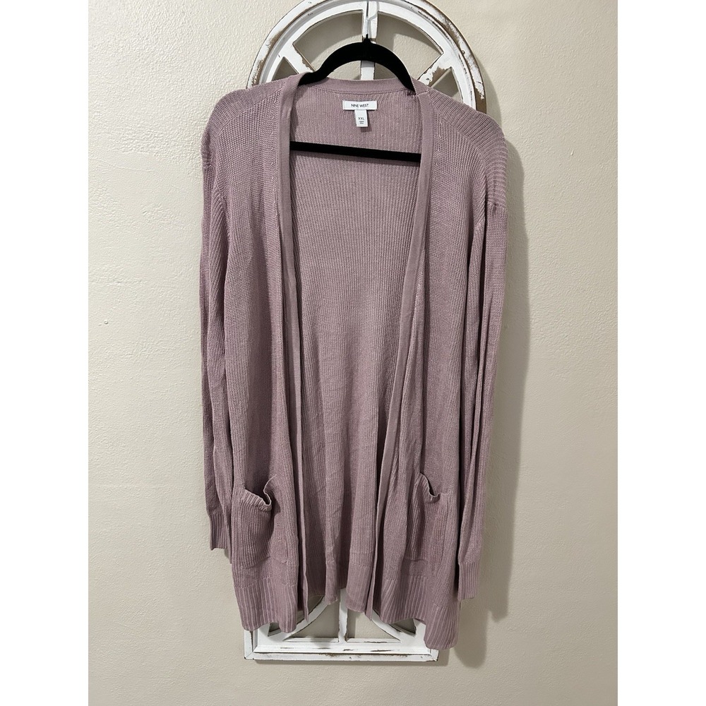 Nine West XXL Mauve Lightweight Knit Pockets Open Front Long Sleeve Cardigan *98